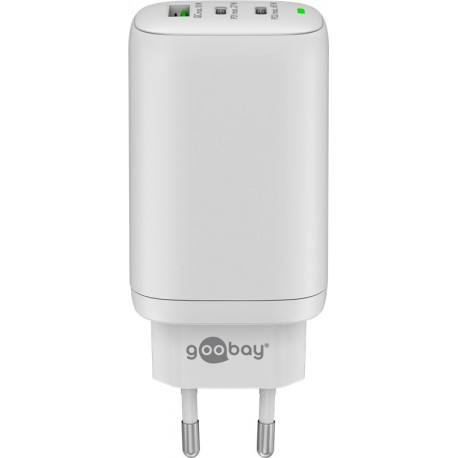 Napajalni adapter Goobay 65W GaN Multiport 2x USB-C PD, 1x USB-A QC, bel