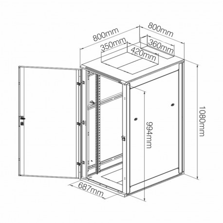 Triton kabinet 22U 1080 800x800 siv sestavljen