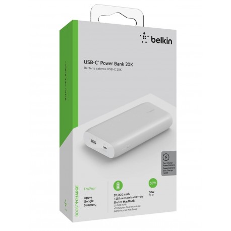 Prenosna baterija Powerbank Belkin 20K, 30W, bela