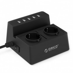 Prenapetostna zaščita - razdelilec ORICO 2x 230V, 5x USB, črn