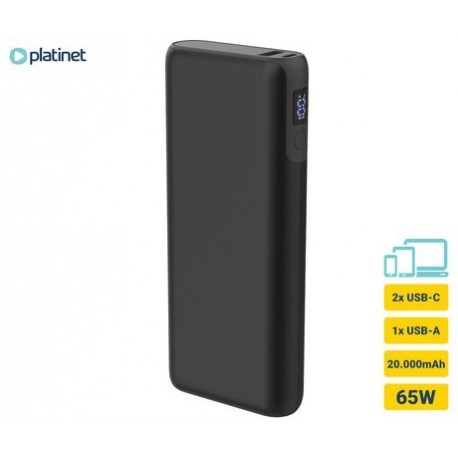 Prenosna baterija Powerbank Platinet PMPB20DL202B, 65W, 20.000mAh, USB-C, črn