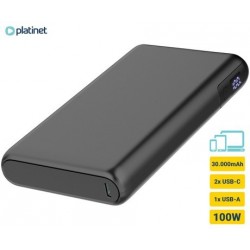 Prenosna baterija Powerbank Platinet PMPB30DL301B, 100W, 30.000mAh, USB-C, črn