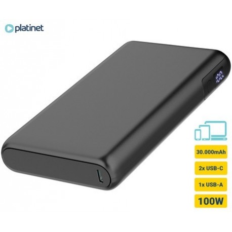 Prenosna baterija Powerbank Platinet PMPB30DL301B, 100W, 30.000mAh, USB-C, črn