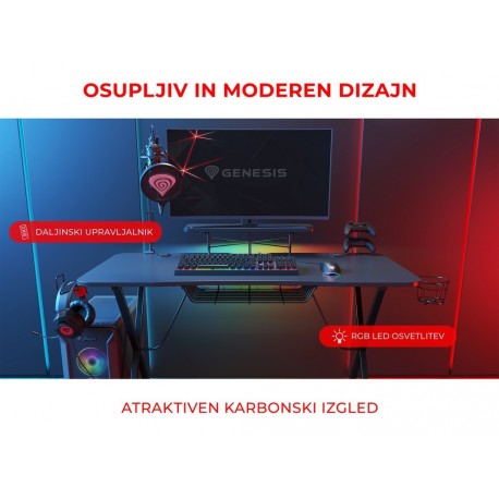 Gaming miza Genesis Holm 300 RGB, ergonomska, črna