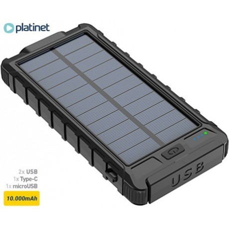 Prenosna baterija Powerbank Platinet PMPB10SP, 10.000mAh, solarno polnjenje, črn