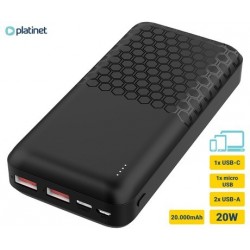 Prenosna baterija Powerbank Platinet PMPB20OP18B, 20.000mAh, USB-C, črn