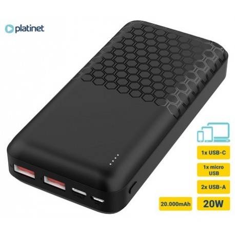 Prenosna baterija Powerbank Platinet PMPB20OP18B, 20.000mAh, USB-C, črn