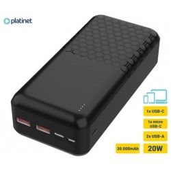 Prenosna baterija Powerbank Platinet PMPB30OP19B, 30.000mAh, USB-C, črn