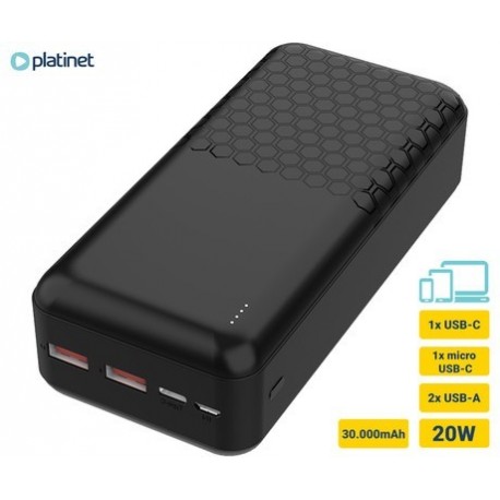 Prenosna baterija Powerbank Platinet PMPB30OP19B, 30.000mAh, USB-C, črn