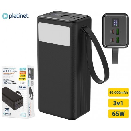 Prenosna baterija Powerbank Platinet PMPB4065, 65W, 40.000mAh