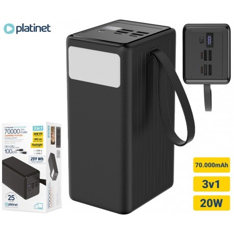 Prenosna baterija Powerbank Platinet PMPB7020, 20W, 70.000mAh