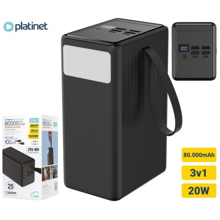 Prenosna baterija Powerbank Platinet PMPB8020, 20W, 80.000mAh