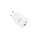 Polnilec VEGER VLS302U 2-portni, USB-A/USB-C, QC3.0/PD3.0, bel