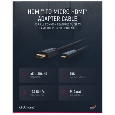 Kabel CLICKTRONIC HDMI na Micro HDMI, pozlačen, 2m
