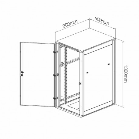 Samostoječi kabinet Triton 27U 1300 600x900, črn, sestavljen, perf. vrata