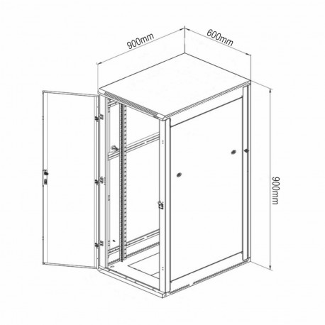 Samostoječi kabinet Triton 18U 900 600x900, črn, sestavljen, perf. vrata