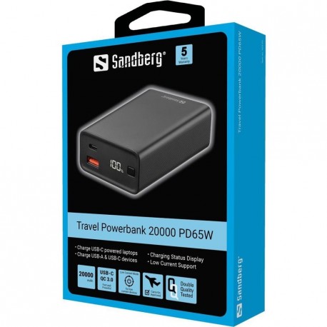 Prenosna baterija Powerbank Sanberg, 20.000 mAh, 65W
