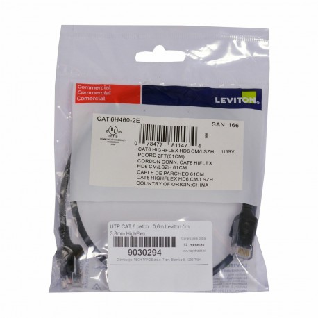 Mrežni kabel Leviton patch UTP CAT.6 0,6m črn, 9030294