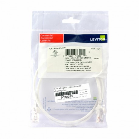 Mrežni kabel Leviton patch UTP CAT.6 0,9m bel, 9030295