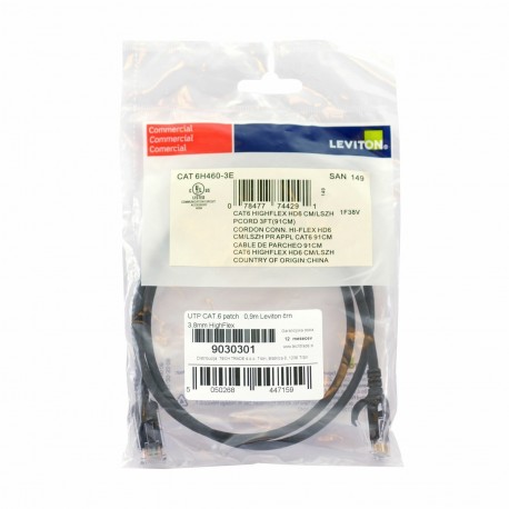 Mrežni kabel Leviton patch UTP CAT.6 0,9m črn, 9030301