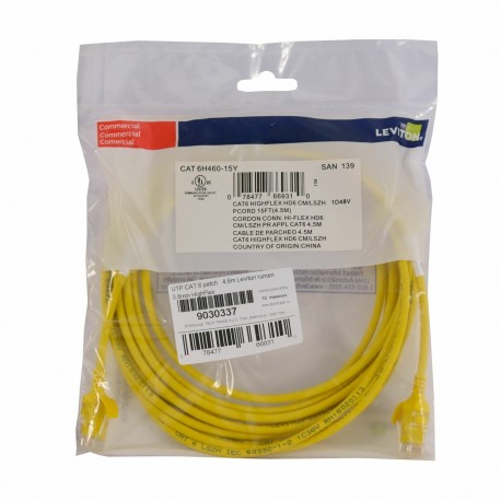 Mrežni kabel Leviton patch UTP CAT.6 4,6m rumen, 9030337