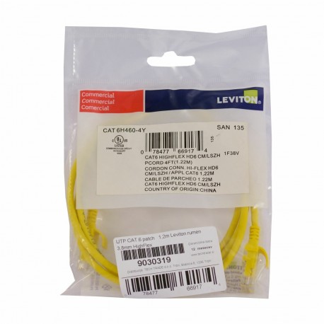 Mrežni kabel Leviton patch UTP CAT.6 1,2m rumen, 9030319