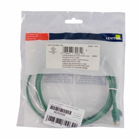 Mrežni kabel Leviton patch UTP CAT.6 2,1m zelen, 9030326