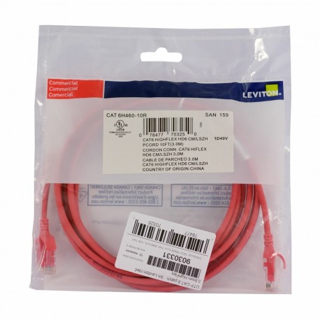 Mrežni kabel Leviton patch UTP CAT.6 3m rdeč, 9030331