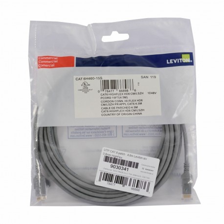 Mrežni kabel Leviton patch UTP CAT.6 4,6m siv, 9030341