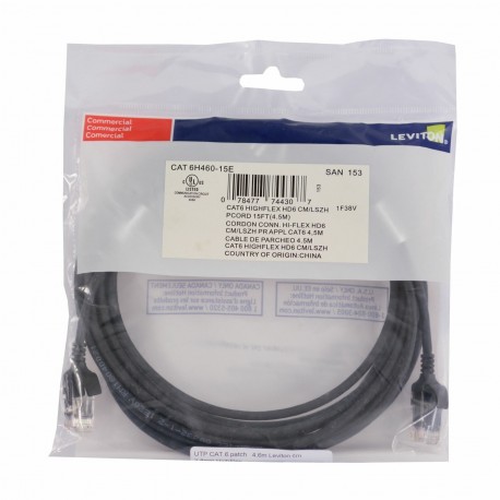 Mrežni kabel Leviton patch UTP CAT.6 4,6m črn, 9030342