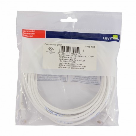Mrežni kabel Leviton patch UTP CAT.6 6,1m bel, 9030343