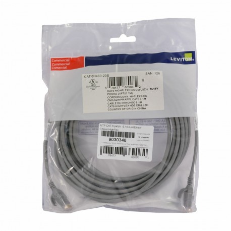 Mrežni kabel Leviton patch UTP CAT.6 6,1m siv, 9030348