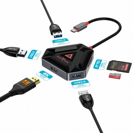 USB-C Hub White Shark Hexagon, 6v1