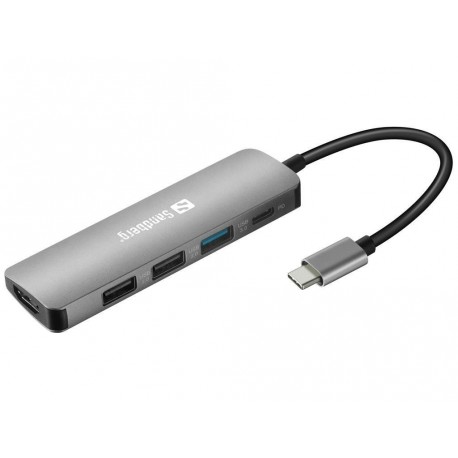 Razdelilnik HubSanberg USB-C hub razdelilnik, 5-v-1 1x HDMI, 3x USB, 1x PD