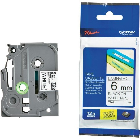 TZE211, Bel/Črn 6mm, Brother trak za tiskalnik nalepk