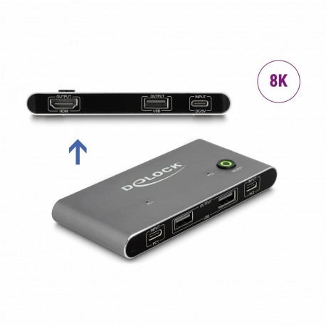Delock KVM stikalo 2x1 USB TipC DP/HDMI