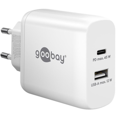 Polnilec Goobay USB-C PD GaN Dual Fast 45W, bel