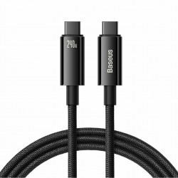 Kabel Baseus 240W USB C-C, 3m, Tungsten Gold pleten, črn, CAWJ040101