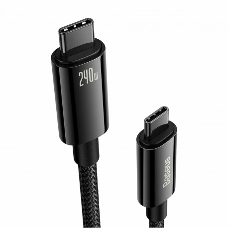 Kabel Baseus 240W USB C-C, 3m, Tungsten Gold pleten, črn, CAWJ040101