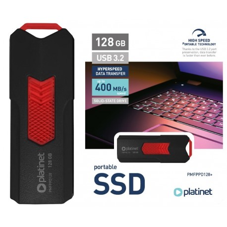 Zunanji SSD disk 128GB USB 3.2 Platinet PMFPPD128+, črn