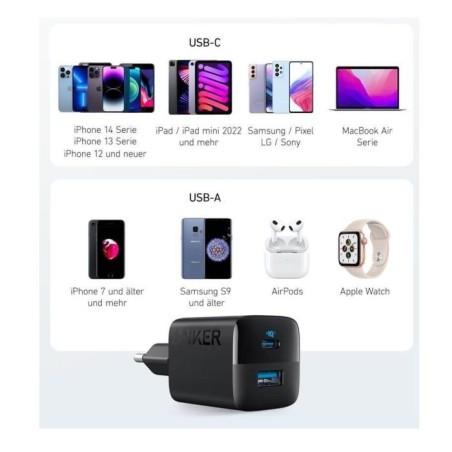 Polnilec Anker 323 USB-A/C, 33W, črn, A2331G11