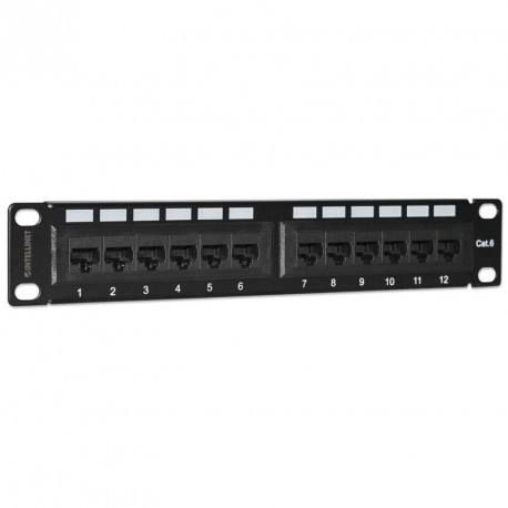 Patch panel INTELLINET 1U, 12-port, UTP Cat6, črn