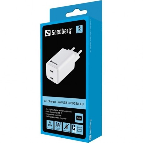 Polnilec Sandberg AC Dual USB-C PD 65W (EU), 441-56