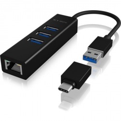 IcyBox IB-HUB1419-LAN USB-A/C mrežna kartica in 4-portni HUB