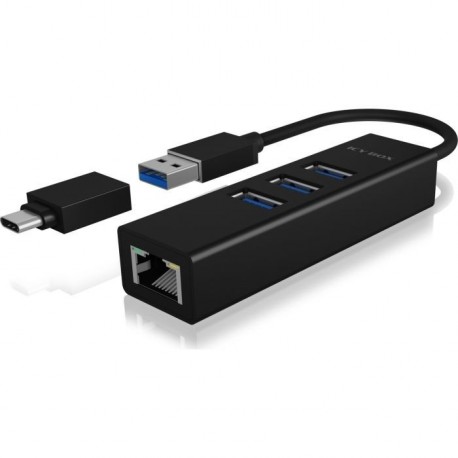 IcyBox IB-HUB1419-LAN USB-A/C mrežna kartica in 4-portni HUB