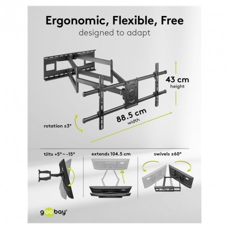 Stenski nosilec za TV GOOBAY Pro FULLMOTION XL, 43"–90", do 80 kg