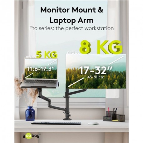 Namizni nosilec za prenosnik in monitor GOOBAY Deluxe, 17"–32", do 8 kg