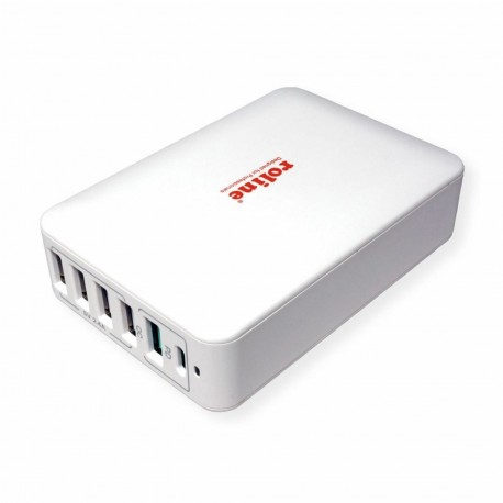 Polnilec Roline 60W, USB-C, 5x USB-A, QC PD, bel