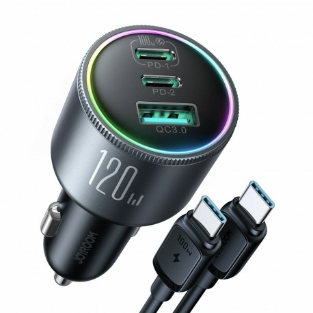 Avtomobilski polnilec Joyroom JR-CCN07, 120W PD QC, USB-C, USB-A, črn