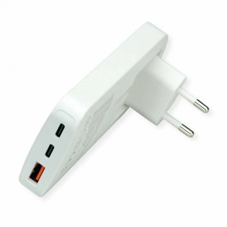 Polnilec kotni Roline 65W, 2x USB-C, USB-A, bel